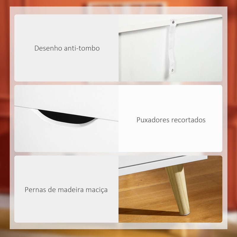 Cómoda com 6 Gavetas e Pés Elevados Cómoda para Dormitório Sala de Estar Estilo Moderno Anti-Tombo 120x40x76 cm Branco