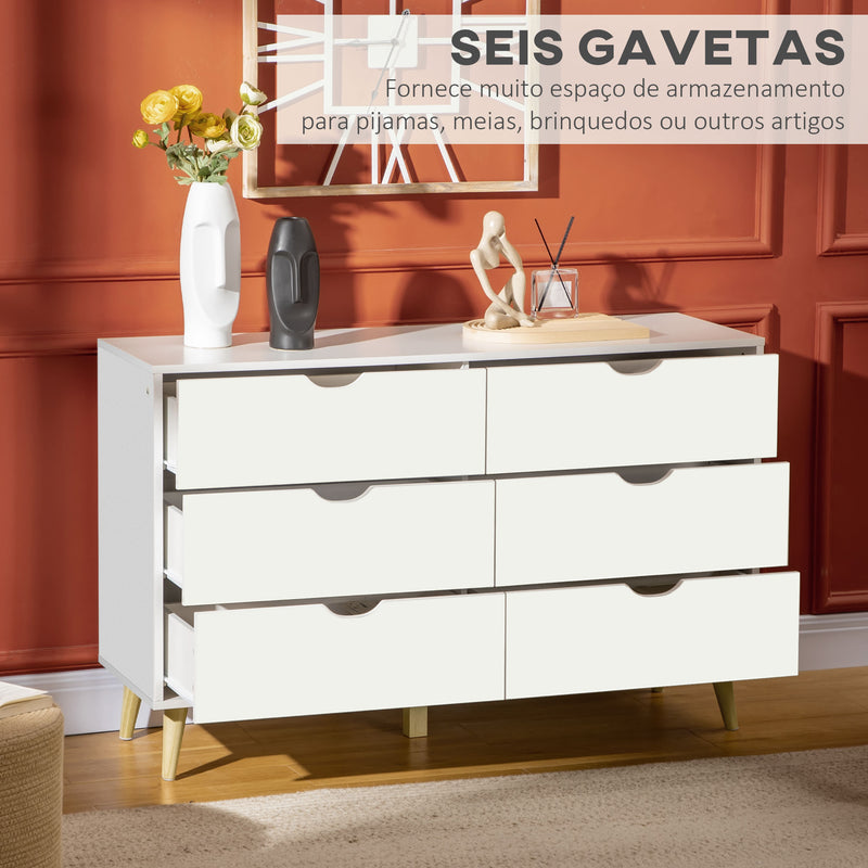 Cómoda com 6 Gavetas e Pés Elevados Cómoda para Dormitório Sala de Estar Estilo Moderno Anti-Tombo 120x40x76 cm Branco