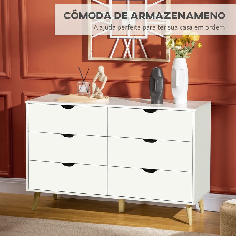 Cómoda com 6 Gavetas e Pés Elevados Cómoda para Dormitório Sala de Estar Estilo Moderno Anti-Tombo 120x40x76 cm Branco