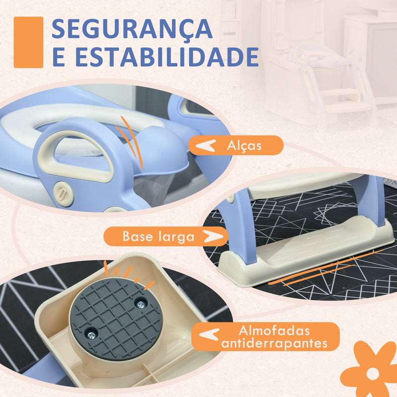 Redutor Sanita com Escada Adaptador Sanita para Crianças Dobrável para Casa de Banho Redutor de Sanita para Crianças de 2-6 Anos Portátil com Almofadas Antiderrapantes 67,9x42,8x51,5 cm Azul