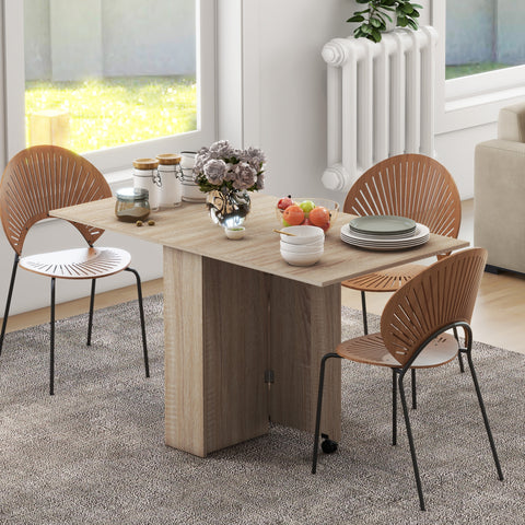 Mesa de Sala de Jantar Dobrável Mesa de Madeira com 2 Prateleiras de Armazenamento e Rodas para Cozinha 75x140x74 cm Madeira