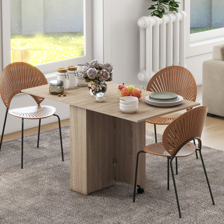 Mesa de Sala de Jantar Dobrável Mesa de Madeira com 2 Prateleiras de Armazenamento e Rodas para Cozinha 75x140x74 cm Madeira