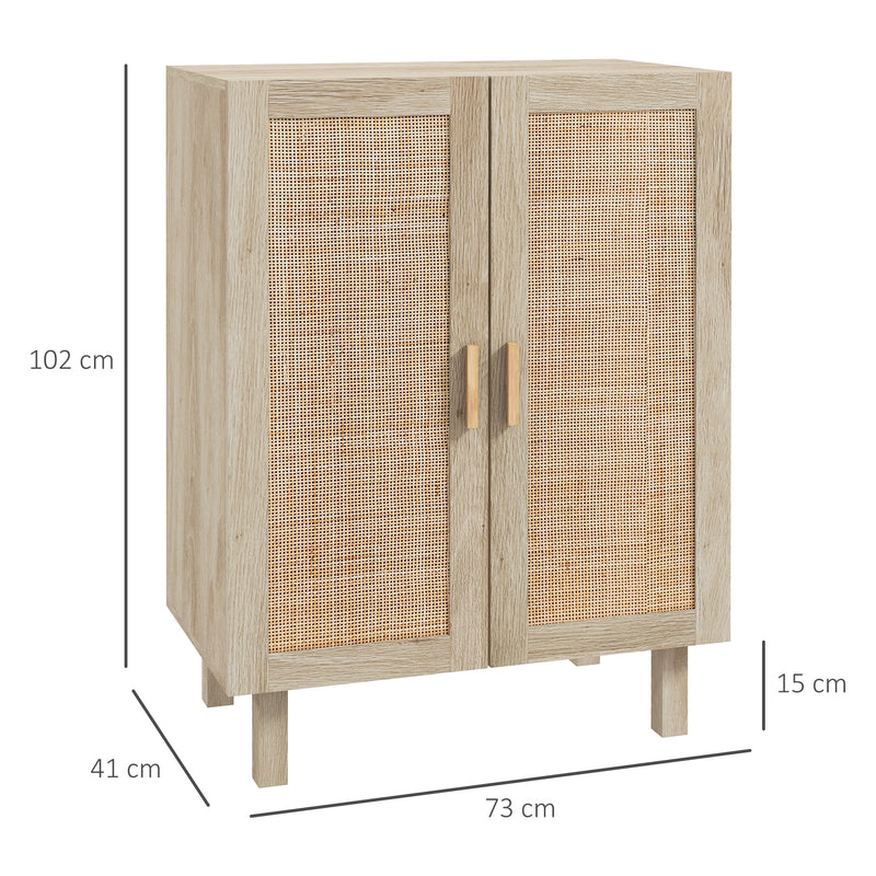 Aparador de Sala de Estar com 2 Portas de Rede e Prateleiras Ajustáveis Armário para Sala de Estar Escritório Dormitório Estilo Cannage Anti-Tombo 73x41x102 cm Madeira