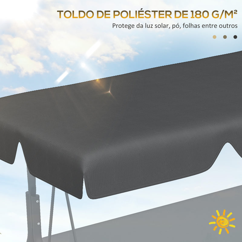 Toldo de Substituição para Baloiços de 3 Lugares Toldo para Baloiços de Jardim com Tecido de Poliéster com Proteção Solar 156x117x15 cm Cinza