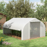 Estufa Tipo Túnel 395x300x200 cm com Porta de Malha e 8 Janelas Estufa de Jardim com Porta e Janelas Enroláveis e Cobertura de PE para Cultivos de Plantas Verduras Branco