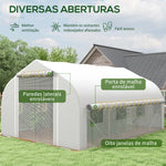 Estufa Tipo Túnel 395x300x200 cm com Porta de Malha e 8 Janelas Estufa de Jardim com Porta e Janelas Enroláveis e Cobertura de PE para Cultivos de Plantas Verduras Branco