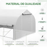 Estufa Tipo Túnel 395x300x200 cm com Porta de Malha e 8 Janelas Estufa de Jardim com Porta e Janelas Enroláveis e Cobertura de PE para Cultivos de Plantas Verduras Branco