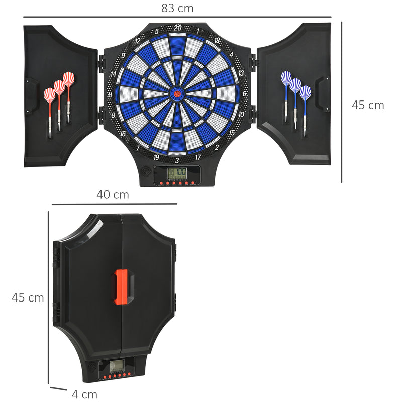 Alvo Eletrónico Dobrável com 31 Jogos para 8 Jogadores Jogo de Dardos Eletrónico com 6 Dardos e 6 Pontas de Substituição Ecrã LCD 83x4x45 cm Preto