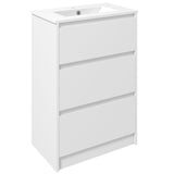 Móvel de Casa de Banho com Lavatório Armário Casa de Banho de Cerâmica Sintética com 2 Gavetas 61x37x88 cm Branco Brilhante