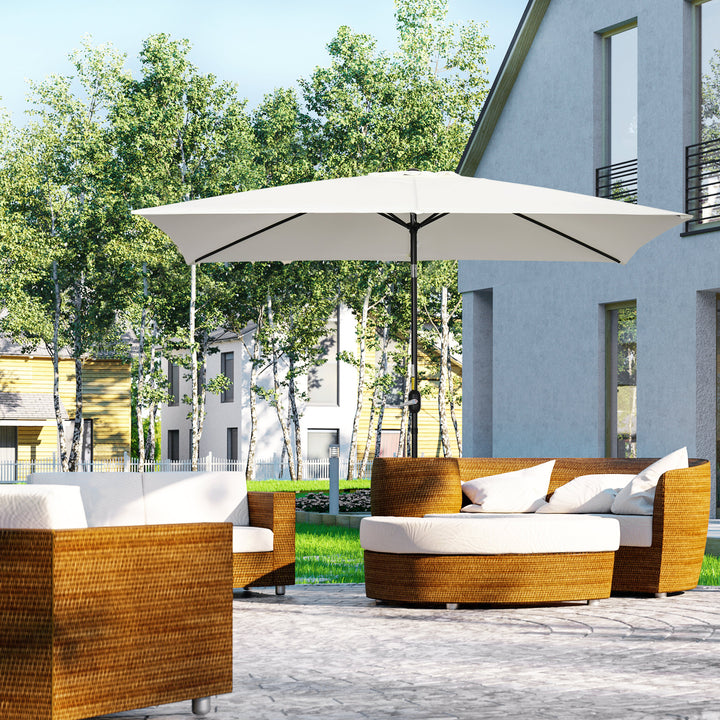 Chapéu de Sol de Alumínio 195x295x240 cm Chapéu de Sol Retangular de Jardim Inclinável com Manivela e Mastro Desmontável para Terraço Piscina Pátio Exterior Creme