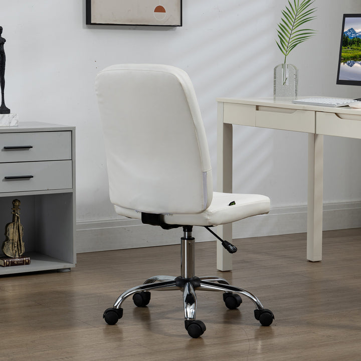 Cadeira de Escritório sem Apoio para os Braços Cadeira de Escritório Giratória de Couro Sintético com Altura Ajustável Estilo Moderno Carga Máxima 120 kg 45x59x90-100 cm Branco