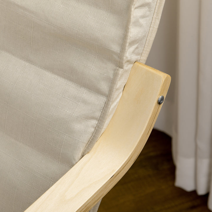 Poltrona Relax com Apoio para os Pés Ajustável Poltrona para Sala de Estar Estofada em Tecido com Estrutura de Madeira Carga 120 kg para Escritório Estúdio Dormitório 66,5x94x100 cm Creme