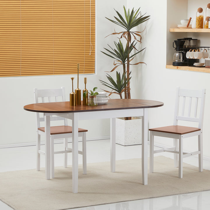 Mesa de Cozinha Dobrável de Madeira Mesa de Sala de Jantar Extensível com Laterais Dobráveis para 4-6 Pessoas Carga 50 kg 140x70x75 cm Branco e Madeira
