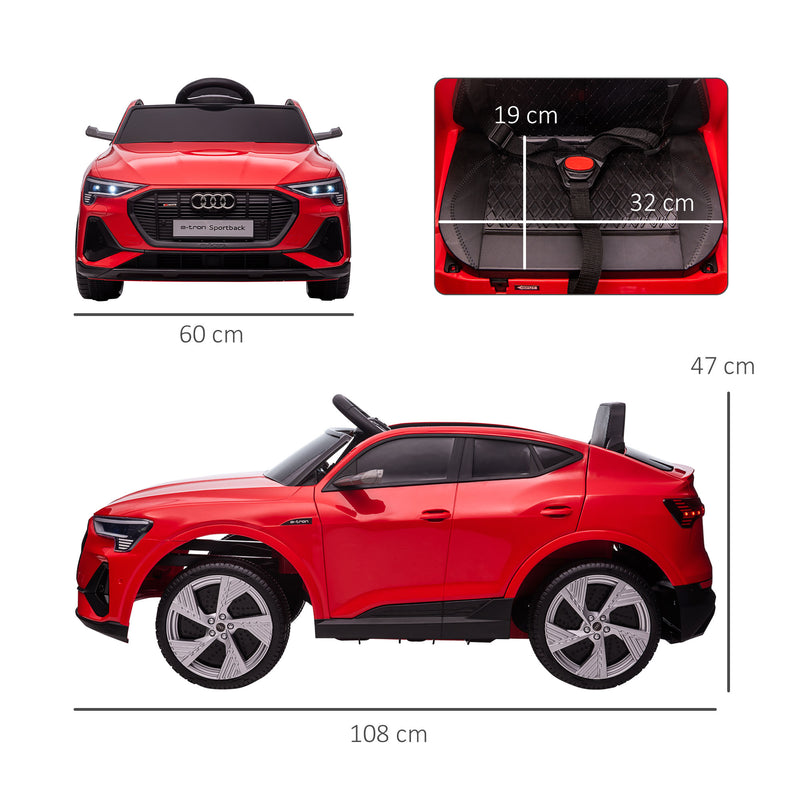 Carro Elétrico Audi E-Tron 12V para Crianças acima de 3 Anos com Controle Remoto Faróis Buzina Música MP3 TF USB e Abertura da Porta 3-8km/h 108x60x47cm Vermelho