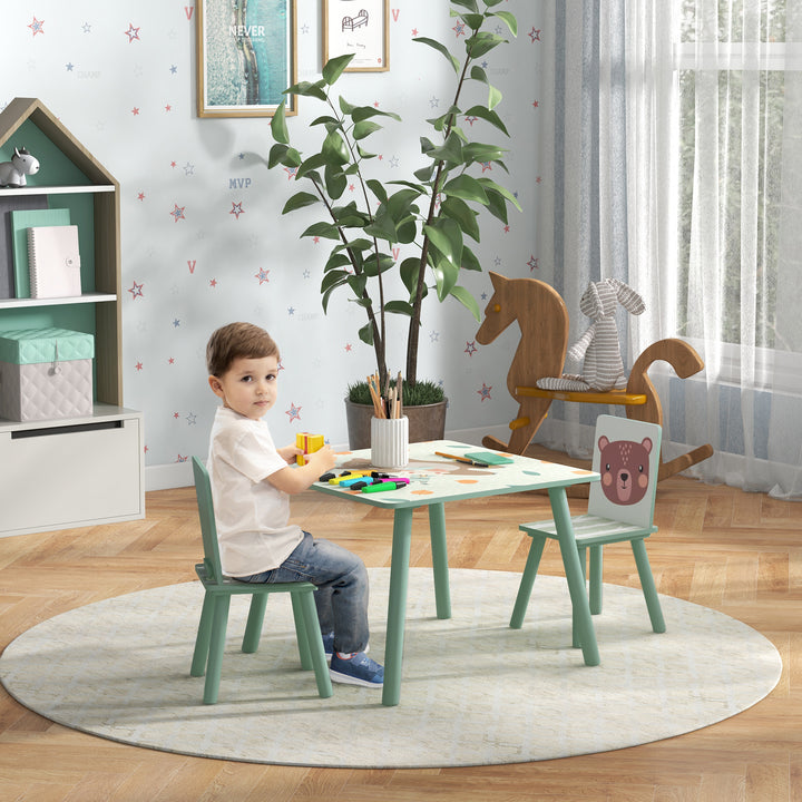 Conjunto de Mesa e Cadeiras para Crianças de 3 Peças Mesa Infantil com 2 Cadeiras Conjunto de Móveis para Atividades com Crianças de 3-8 Anos para Dormitório Sala de Jogos Verde