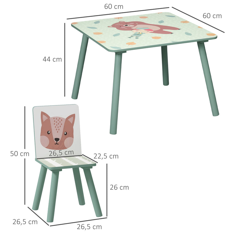 Conjunto de Mesa e Cadeiras para Crianças de 3 Peças Mesa Infantil com 2 Cadeiras Conjunto de Móveis para Atividades com Crianças de 3-8 Anos para Dormitório Sala de Jogos Verde