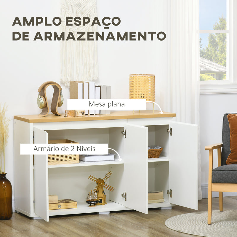 Aparador de Sala de Estar Armário de Armazenamento Móvel Auxiliar de Cozinha com 3 Portas e Prateleiras Ajustáveis para Sala de Jantar Entrada 120x37x75 cm Branco e Madeira