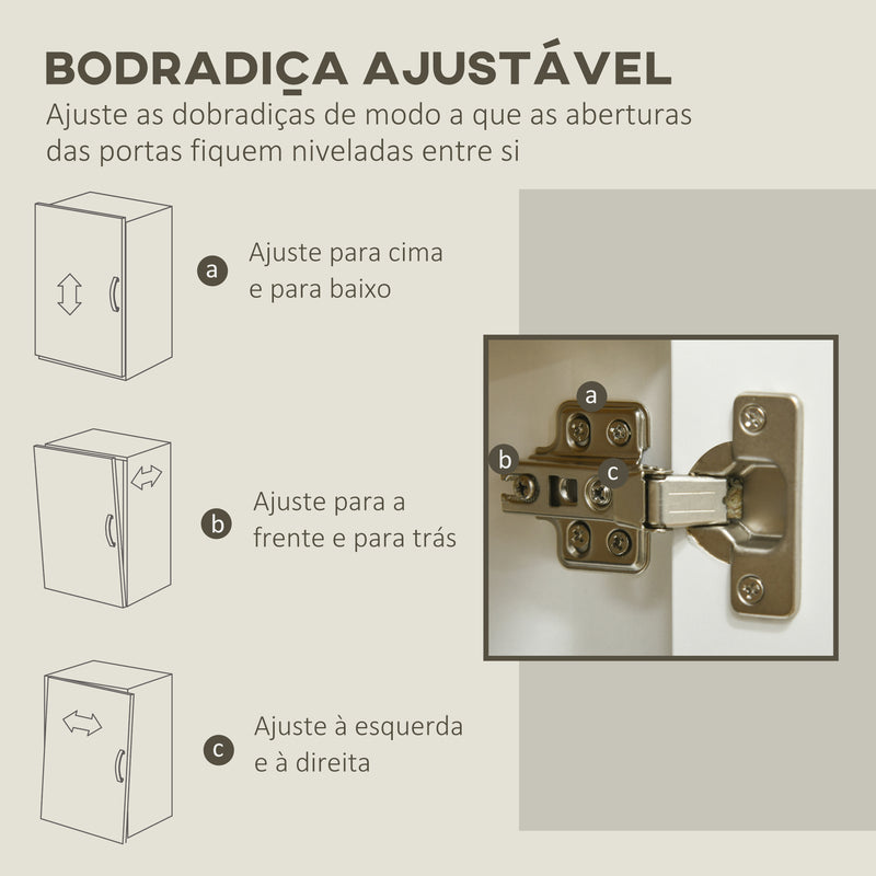 Aparador de Sala de Estar Armário de Armazenamento Móvel Auxiliar de Cozinha com 3 Portas e Prateleiras Ajustáveis para Sala de Jantar Entrada 120x37x75 cm Branco e Madeira