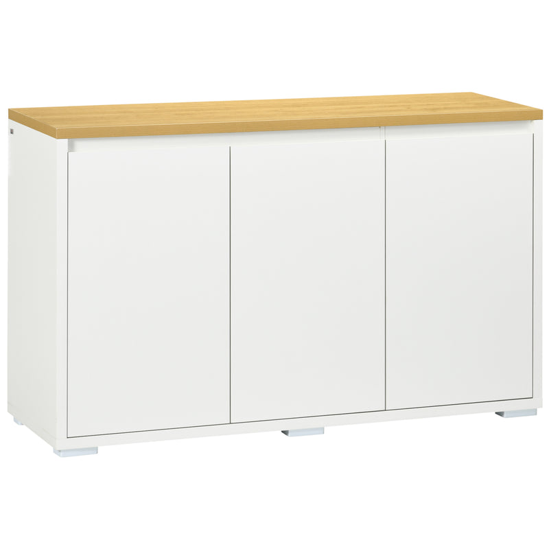 Aparador de Sala de Estar Armário de Armazenamento Móvel Auxiliar de Cozinha com 3 Portas e Prateleiras Ajustáveis para Sala de Jantar Entrada 120x37x75 cm Branco e Madeira